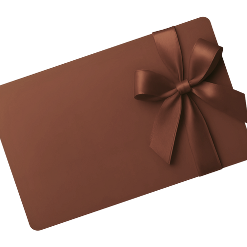 Brown gift card with a large bow on a white background